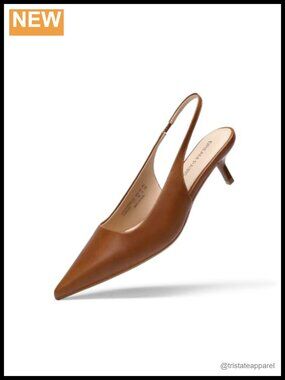 Kitten Heel Slingback Pointed Toe Pumps Faux Leather Dress Heels